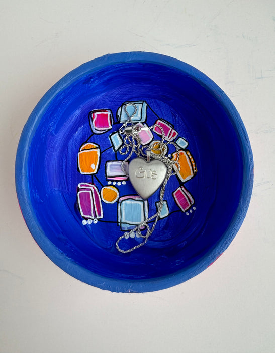 Neon Pink and Blue Hand-Painted Round Ceramic Box