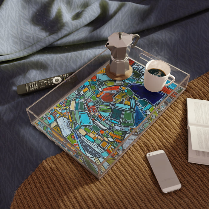 Abstract Mosaic Acrylic Serving Tray — Colorful Geometric Art Home Decor