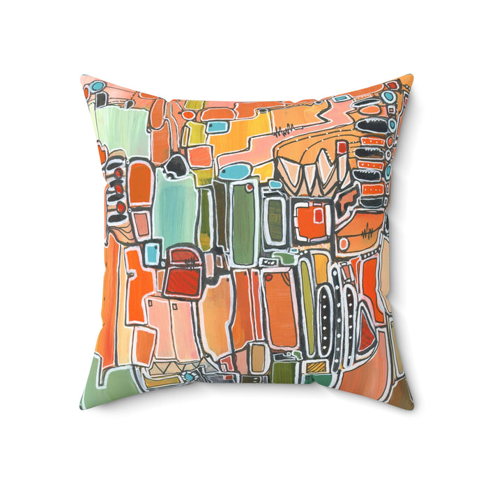 Abstract Orange Geometric  Mid Century Modern Throw Pillow