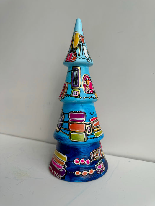 Blue, Hot Pink and Yellow Hand-Painted Ceramic Tree