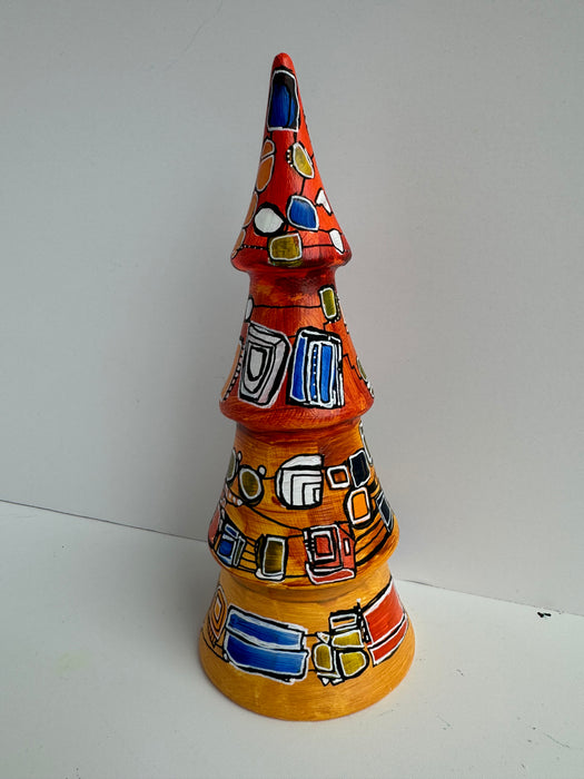 Orange, Goldenrod and Blue Hand-Painted Ceramic Tree