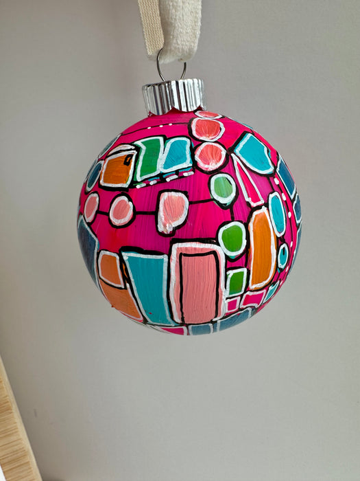 Pink and Teal Plastic Ornament