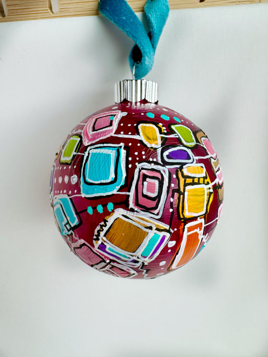 Magenta, teal, gold and yellow Plastic Ornament