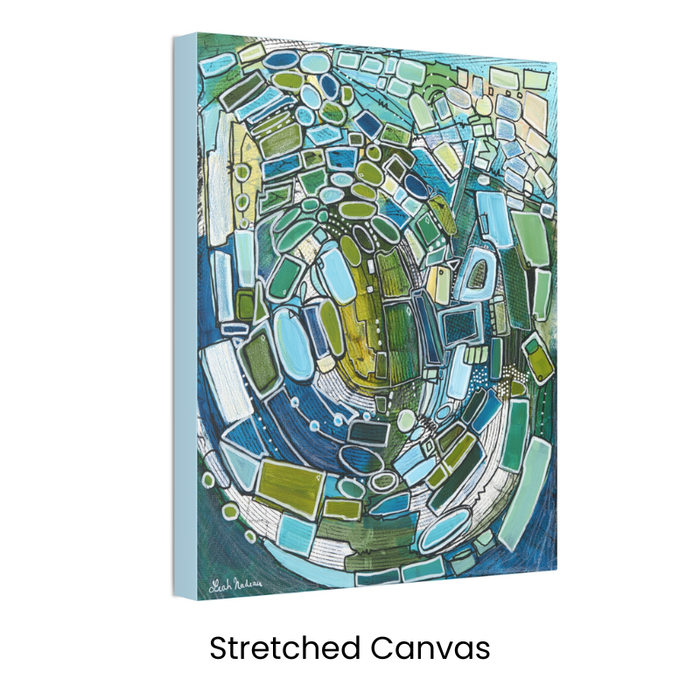 True Blue | Mid Century Modern Abstract Canvas Wall Art | Blue & Green Framed Canvas Print
