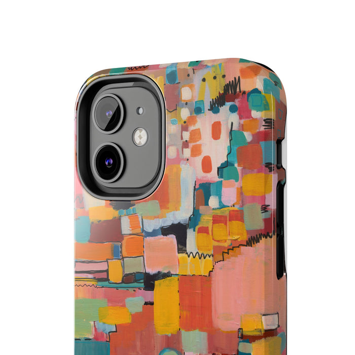Abstract Color Block Tough Phone Case — Vibrant Geometric Art iPhone Cover