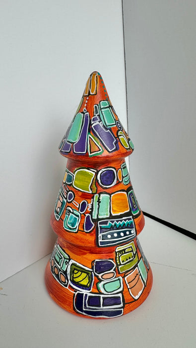 Orange, Purple and Turquoise Hand-Painted Ceramic Tree