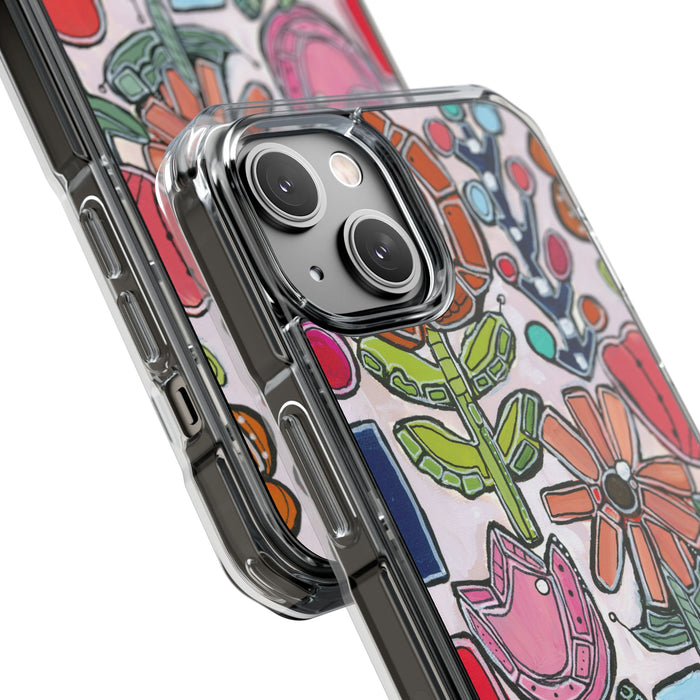 "Garden Party"Clear Magnetic Phone Case — Colorful Abstract Floral Impact Protection