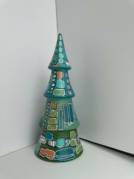 Green, Turquoise and Silver Hand-Painted Ceramic Tree