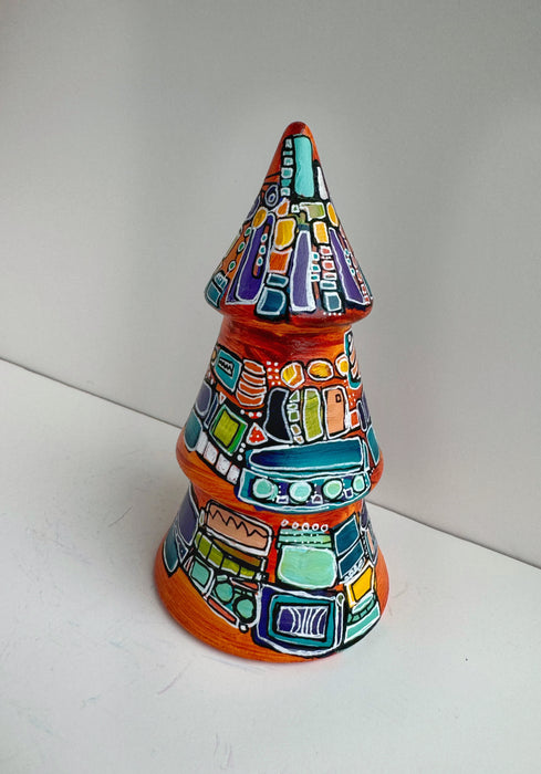 Orange, Purple and Turquoise Hand-Painted Ceramic Tree