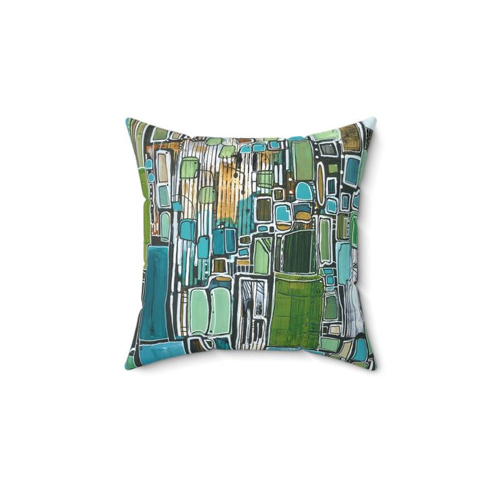 Abstract Geometric Green Blue Square Pillow — Modern Decorative Throw Cushion