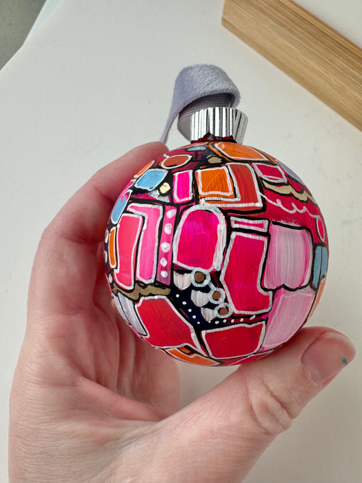 Pink, Periwinkle and Orange Plastic Ornament