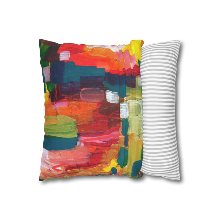 "Over The Rainbow"-Abstract Color Block Pillowcase — Vibrant Modern Decorative Throw Pillow Cover