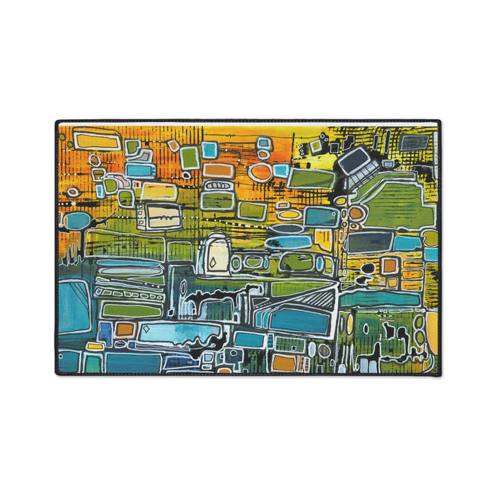 Abstract Cityscape Heavy-Duty Floor Mat — Colorful Modern Entryway Rug
