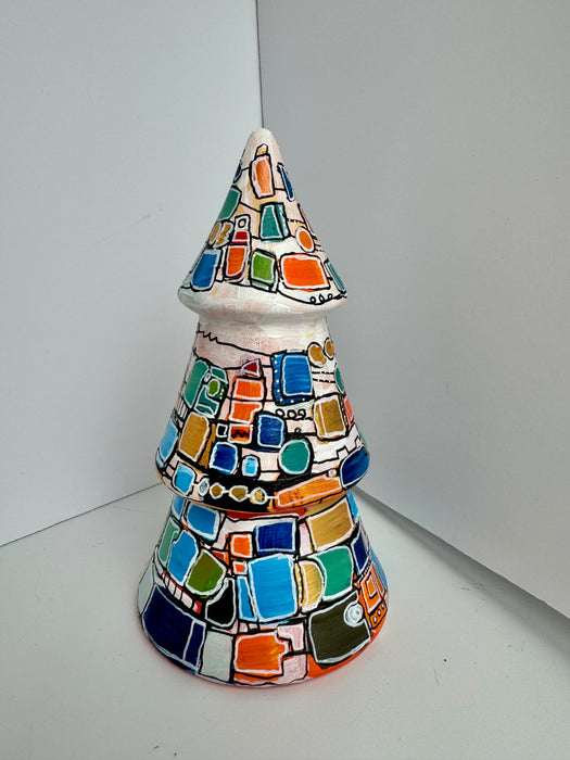 White, Blue, Green and Gold Hand-Painted Ceramic Tree