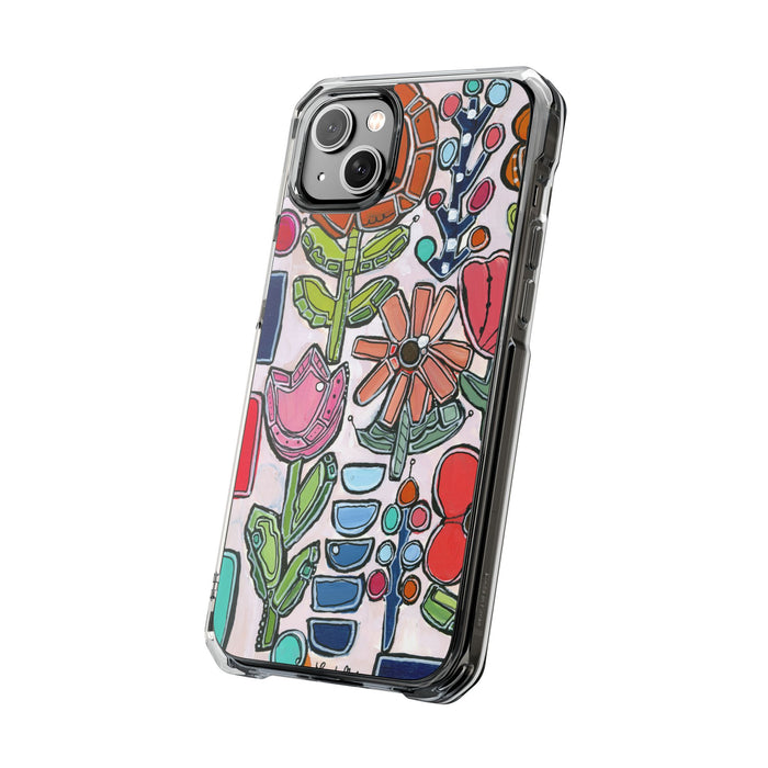 "Garden Party"Clear Magnetic Phone Case — Colorful Abstract Floral Impact Protection