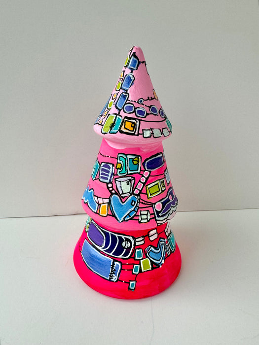 Hot Pink Periwinkle and Lime Green  Hand-Painted Ceramic Tree