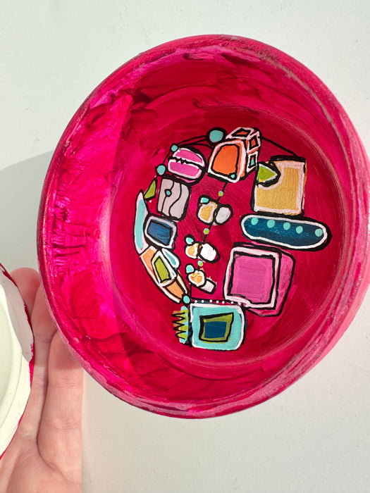 Magenta and Teal Hand-Painted Round Ceramic Box