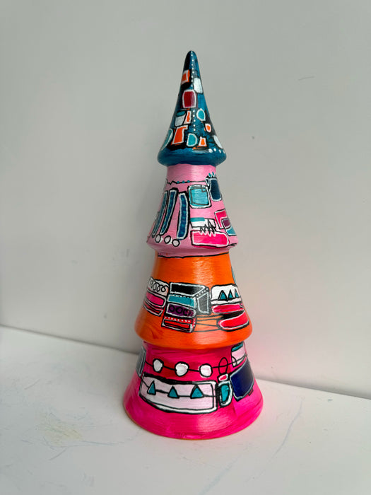 Turquoise, Orange and Magenta Hand-Painted Ceramic Tree