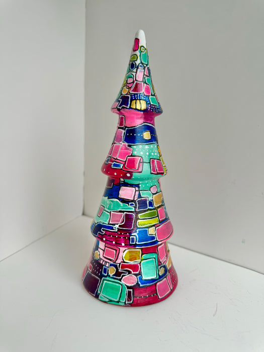 Magenta, Blue, Hot Pink and Green Hand-Painted Ceramic Tree