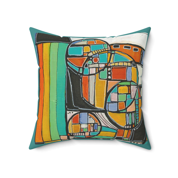 Abstract Retro Geometric Pillow — Colorful Mid-Century Accent Cushion