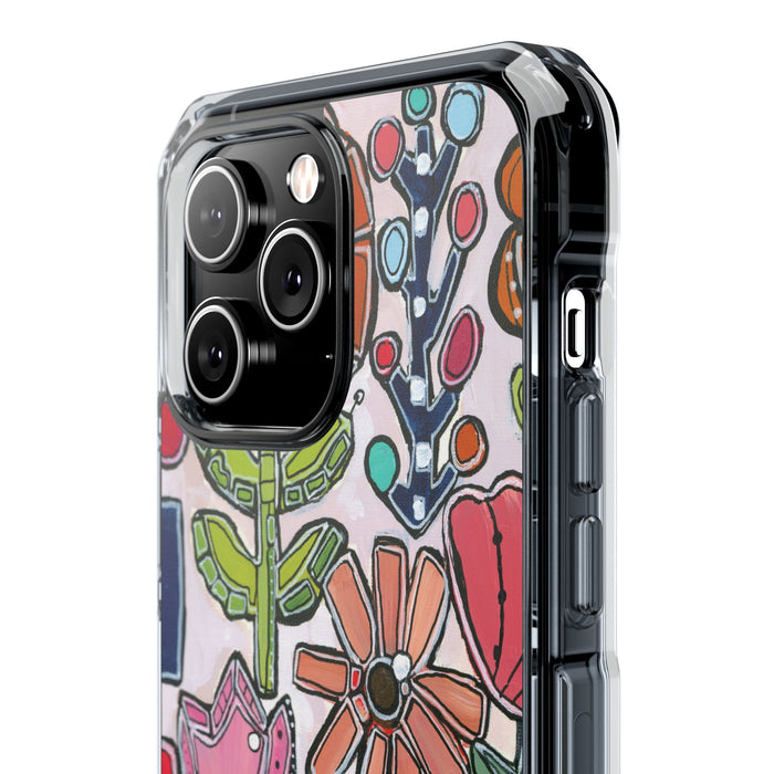 "Garden Party"Clear Magnetic Phone Case — Colorful Abstract Floral Impact Protection