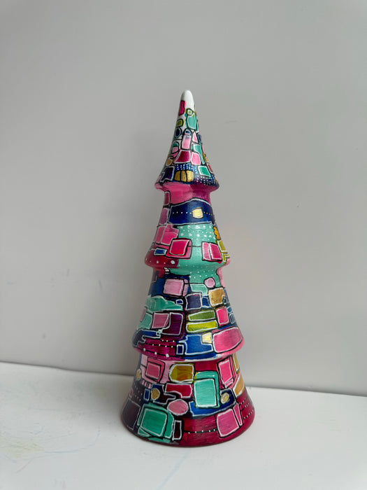 Magenta, Blue, Hot Pink and Green Hand-Painted Ceramic Tree