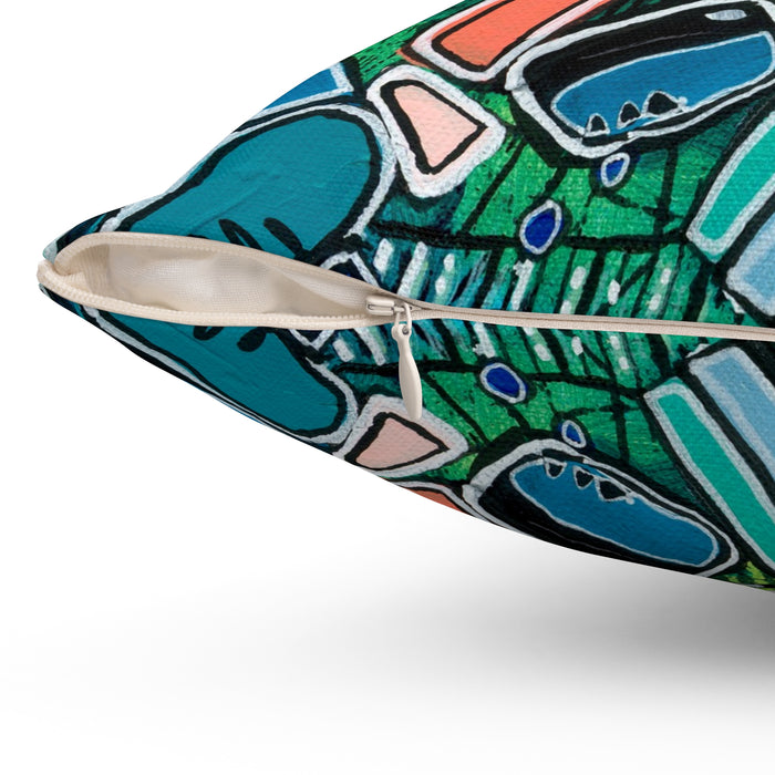 Shapes in Space- Colorful Mosaic Abstract Decorative Pillow - Geometric Art Square Pillow