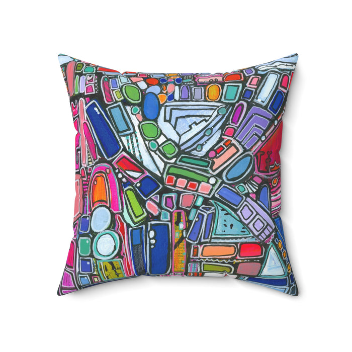 Colorful Mosaic Abstract Decorative Pillow - Geometric Art Square Pillow