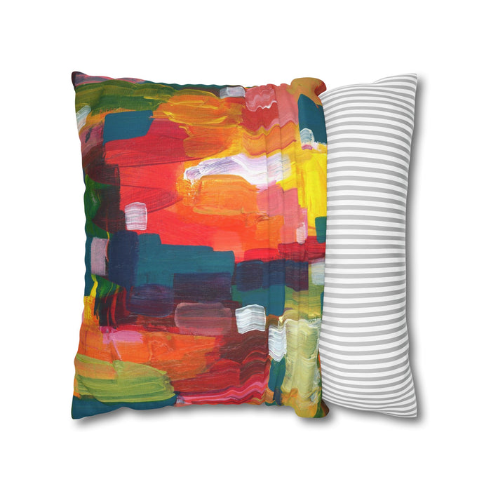 "Over The Rainbow"-Abstract Color Block Pillowcase — Vibrant Modern Decorative Throw Pillow Cover