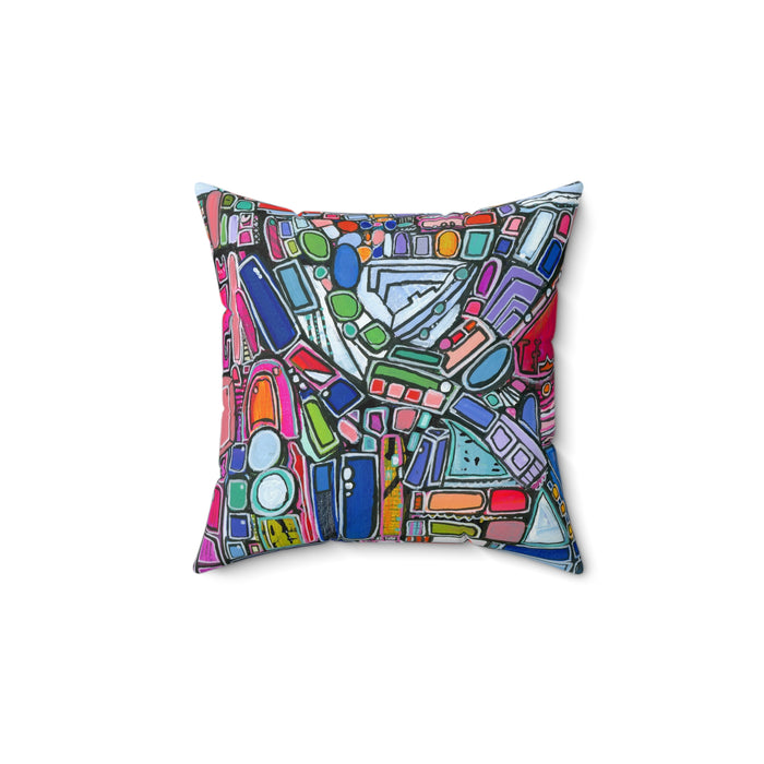 Colorful Mosaic Abstract Decorative Pillow - Geometric Art Square Pillow