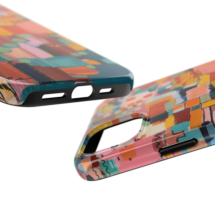 Abstract Color Block Tough Phone Case — Vibrant Geometric Art iPhone Cover