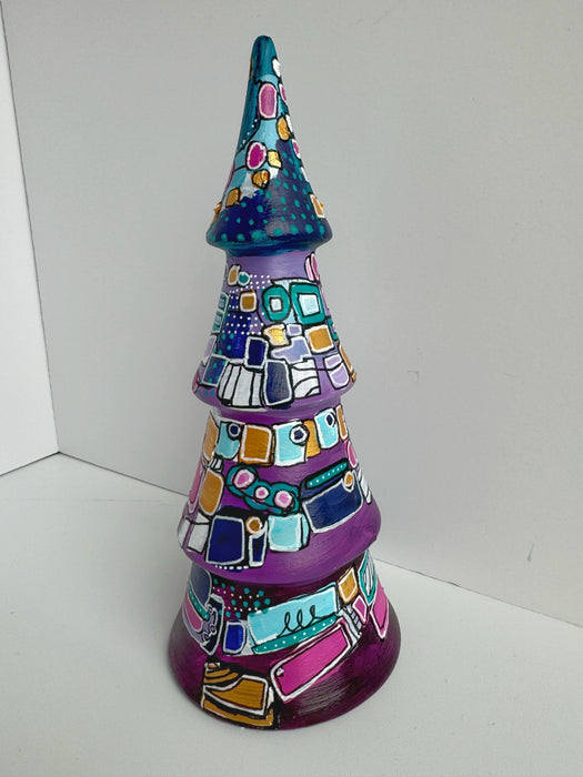 Purple, Turquoise and Magenta Hand-Painted Ceramic Tree