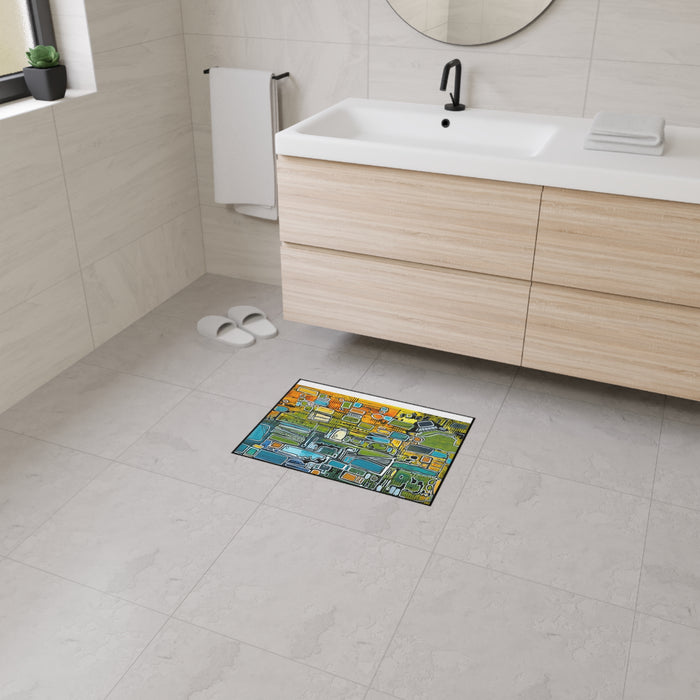 Abstract Cityscape Heavy-Duty Floor Mat — Colorful Modern Entryway Rug