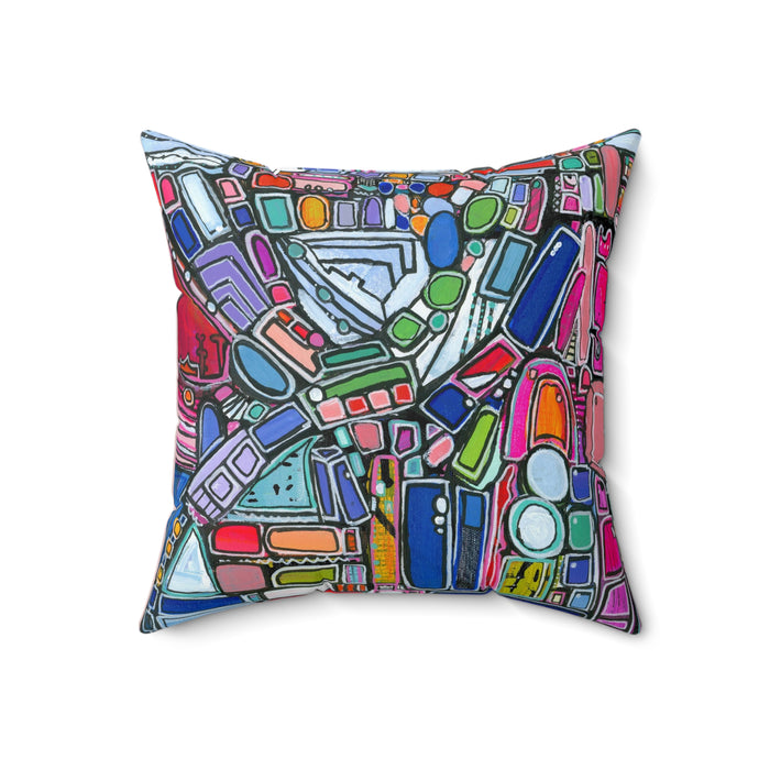 Colorful Mosaic Abstract Decorative Pillow - Geometric Art Square Pillow