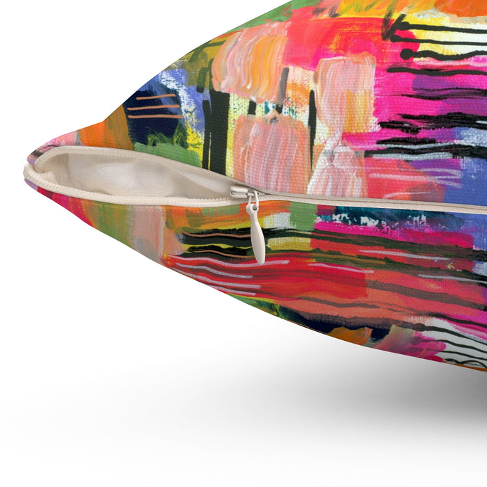 Color Burst Abstract Throw Pillow — Bright Modern Art Decorative Cushion