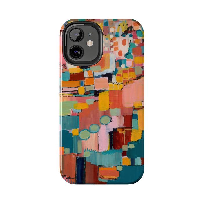 Abstract Color Block Tough Phone Case — Vibrant Geometric Art iPhone Cover