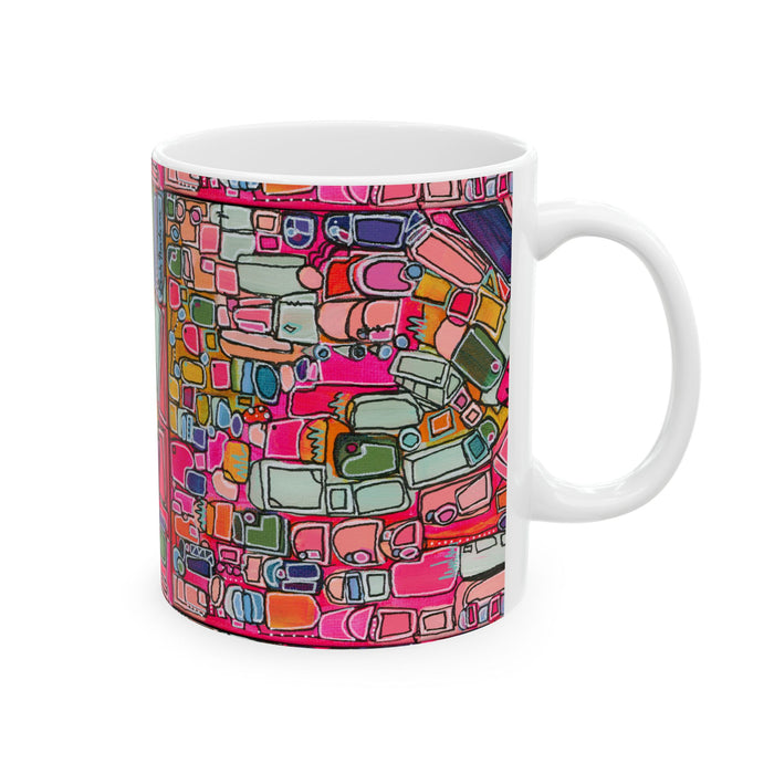 Abstract Pink Geometric Ceramic Mug — Colorful Modern Art Coffee Cup (11oz)