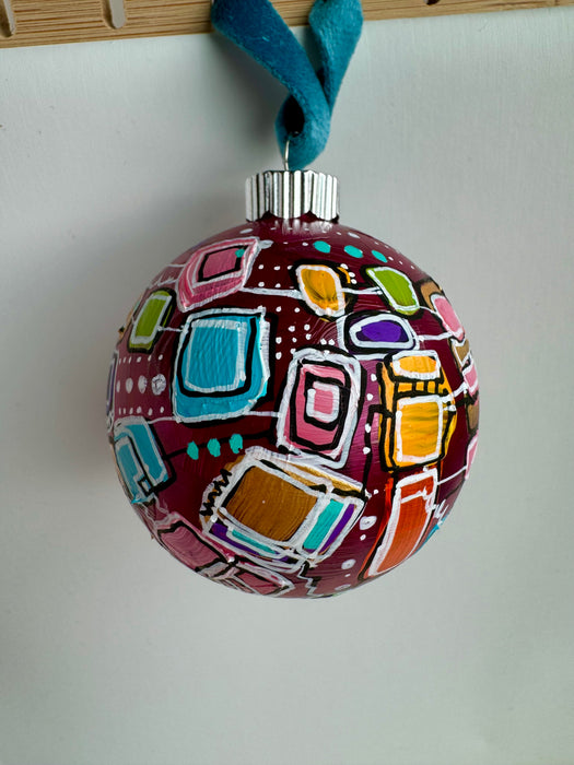 Magenta, teal, gold and yellow Plastic Ornament