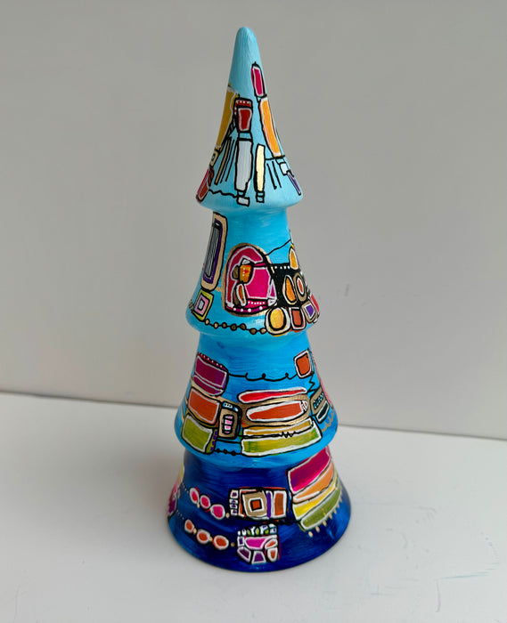 Blue, Hot Pink and Yellow Hand-Painted Ceramic Tree