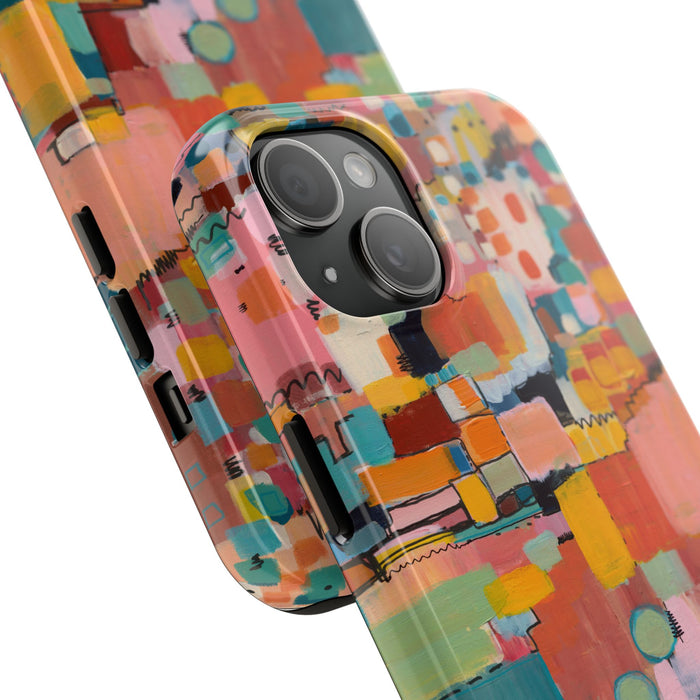 Abstract Color Block Tough Phone Case — Vibrant Geometric Art iPhone Cover