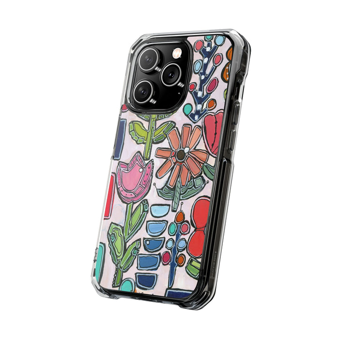 "Garden Party"Clear Magnetic Phone Case — Colorful Abstract Floral Impact Protection