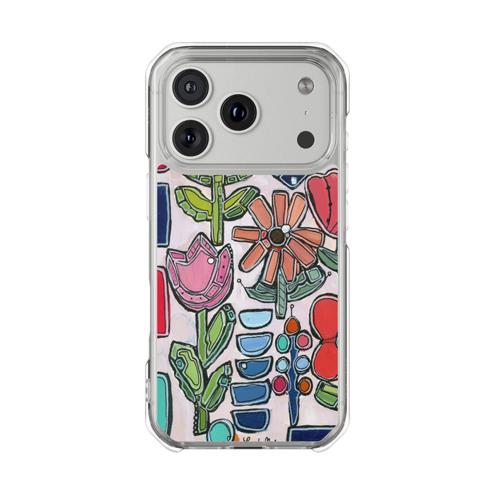 "Garden Party"Clear Magnetic Phone Case — Colorful Abstract Floral Impact Protection