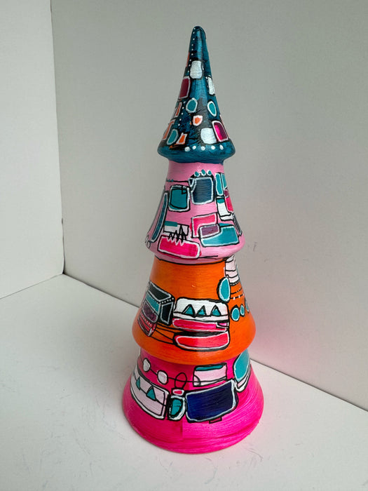 Turquoise, Orange and Magenta Hand-Painted Ceramic Tree