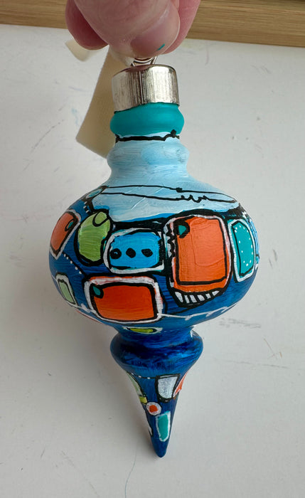 Blue, Teal and Orange Ceramic Ornament