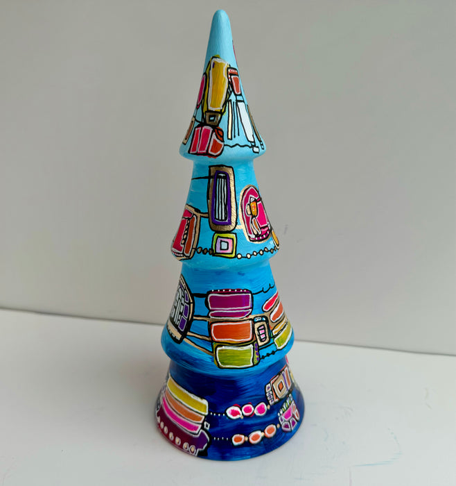 Blue, Hot Pink and Yellow Hand-Painted Ceramic Tree