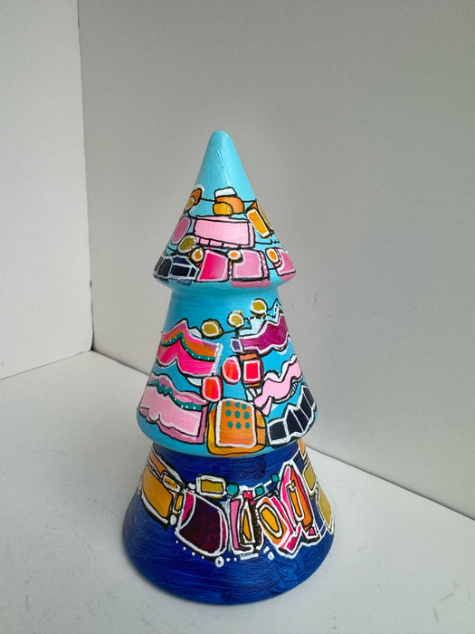 Blue, Yellow and Pink Hand-Painted Ceramic Tree