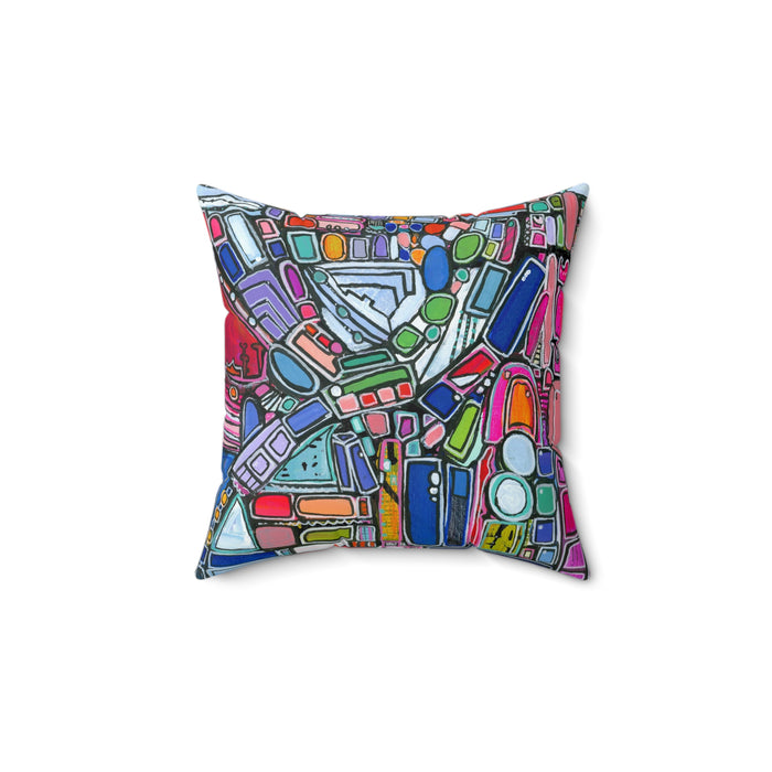 Colorful Mosaic Abstract Decorative Pillow - Geometric Art Square Pillow