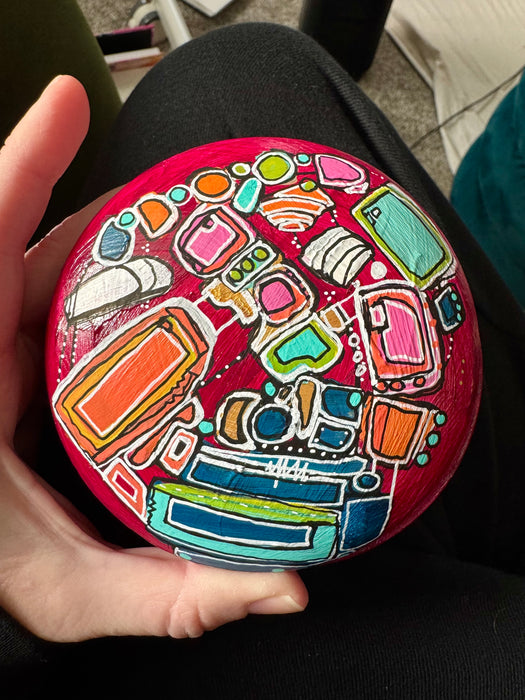 Magenta and Teal Hand-Painted Round Ceramic Box