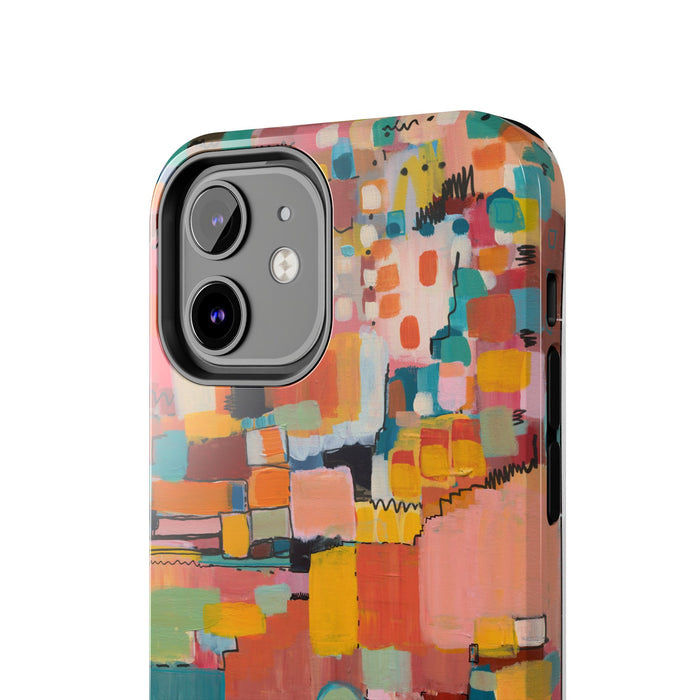 Abstract Color Block Tough Phone Case — Vibrant Geometric Art iPhone Cover