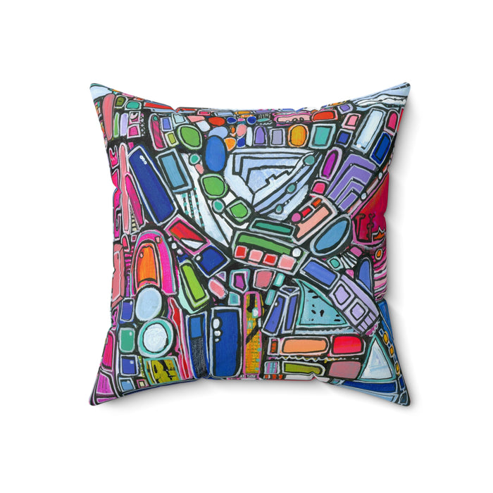 Colorful Mosaic Abstract Decorative Pillow - Geometric Art Square Pillow